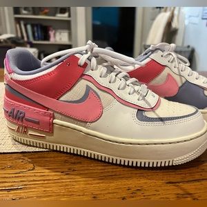 Women’s Nike Air Force Ones Shadow in Sail/Sea Coral/Indigo Haze/Coral Chalk